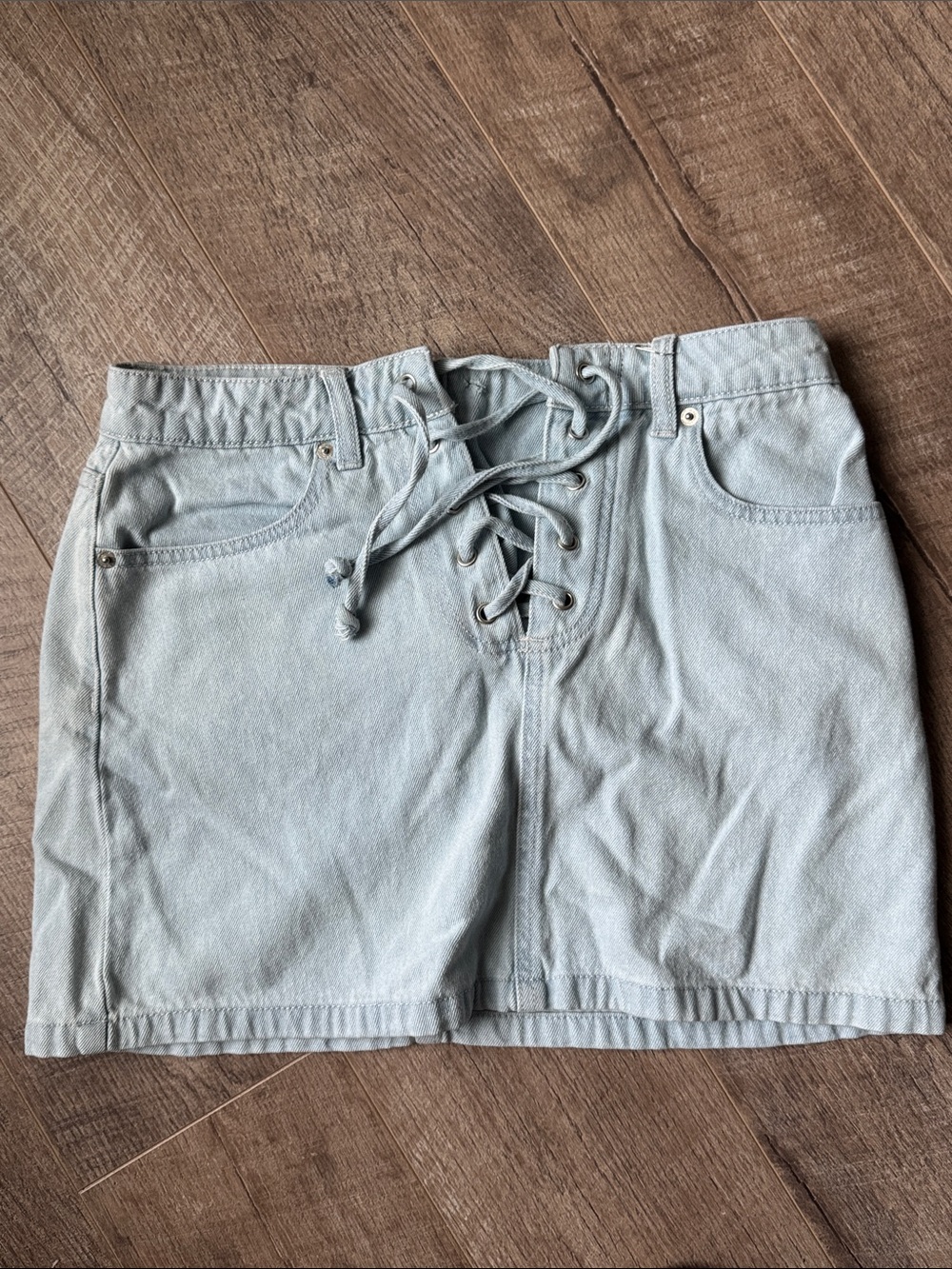 Forever 21 Light Blue Lace-Up Denim Shorts